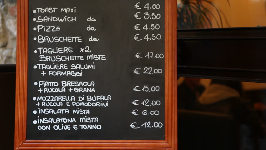 Restaurant menu in Italy