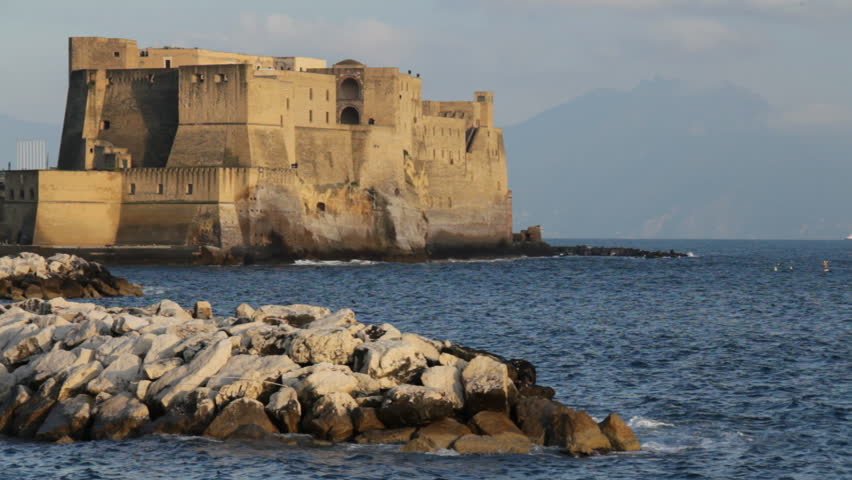 Castle in Naples, Italy with Vesuvio in the background