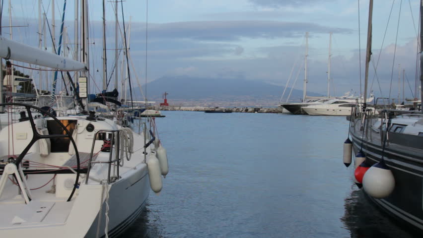 Marina in Naples with Mount Vesuvio