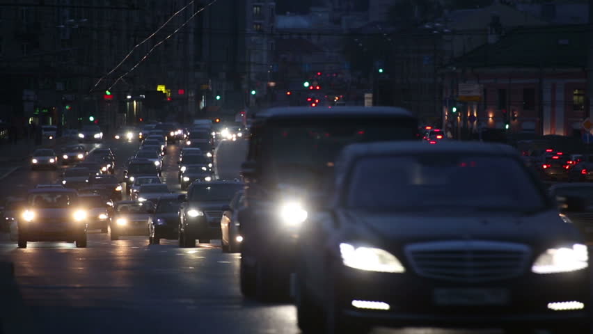 evening car traffic at rush hour in moscow - timelapse