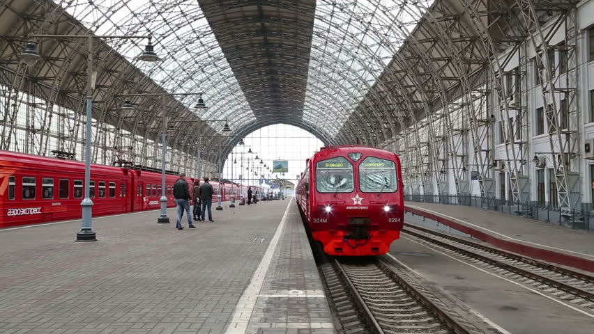 MOSCOW, RUSSIA - SEPTEMBER 21, 2013: Train arrives at the Kiev station in