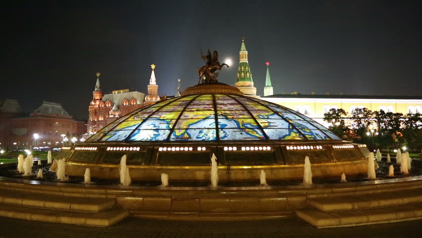 fountain Watch of the World at the Manege Square in Moscow Russia