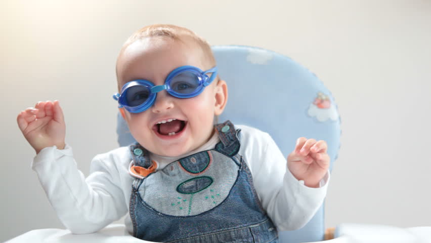 Baby in swimming goggles