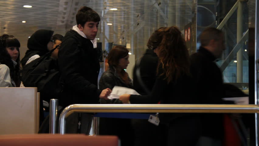 Barcelona, Spain - January 15th, 2013: Passengers boarding the plane