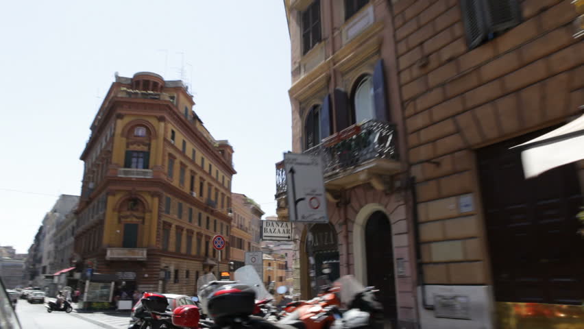 Rome, Italy - February 15th, 2012 - Vehicle shot of Rome historic street