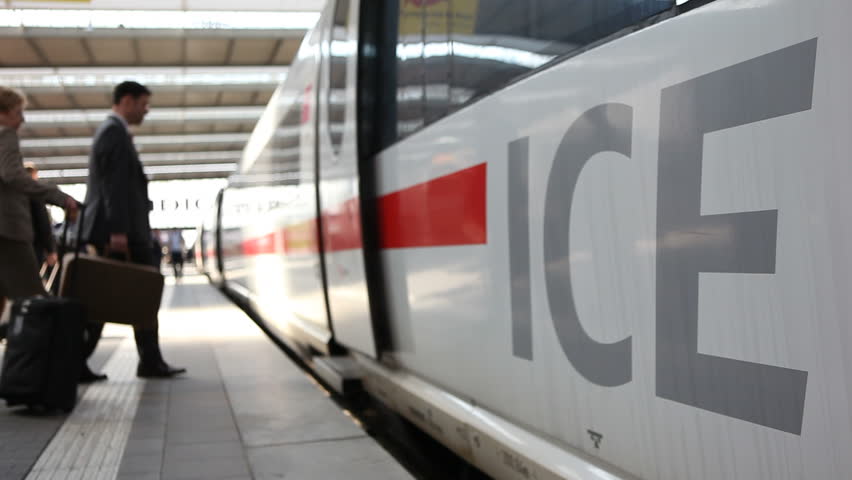 Munich, Germany - April 25th 2013: Passengers board Intercity train in Germany
