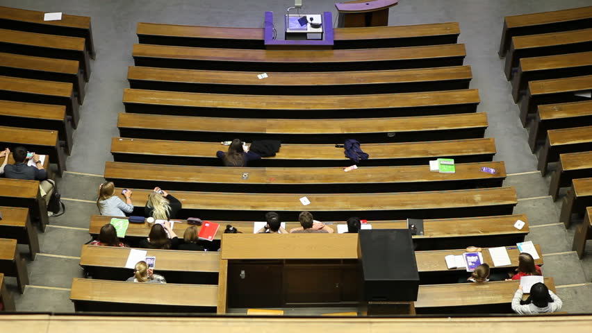 Munich, Germany - April 25th 2013: University lecture room with students