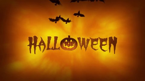 Halloween Spooky Animation with Flying Bats and Glowing Pumpkin