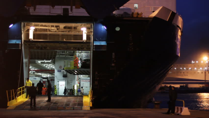 Naples, Italy - April 2013: Transportation ferry loaded