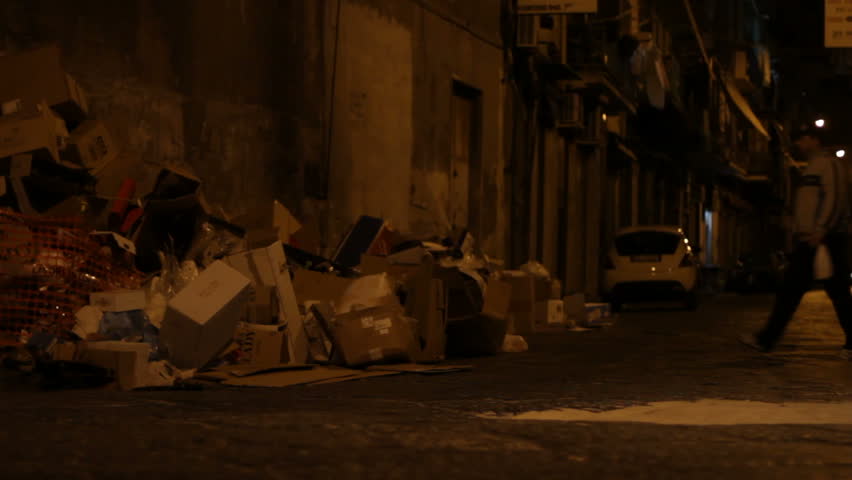 Naples, Italy - April 2013: Rubbish on the street 