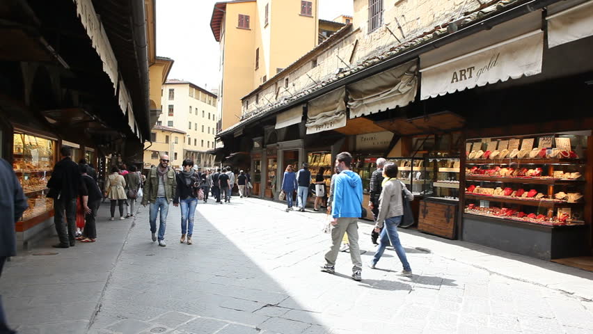 Florence, Italy - April 18th, 2013: Jewellery shops street in Florence