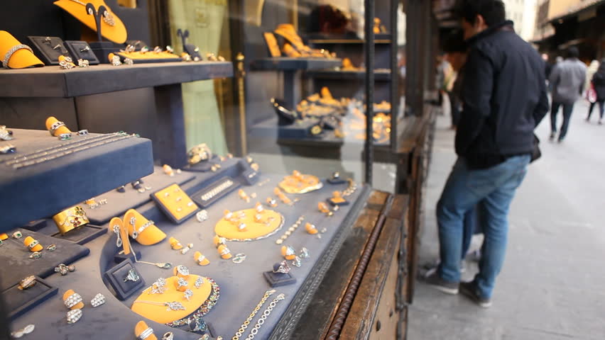Florence, Italy - April 18th, 2013: Shopping for jewellery
