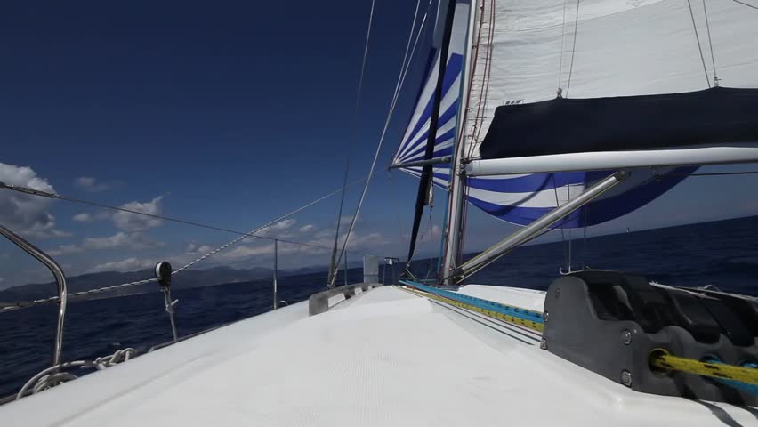 Sailing boat shot in full HD at the Mediteranean sea in Greece. Sailing in the