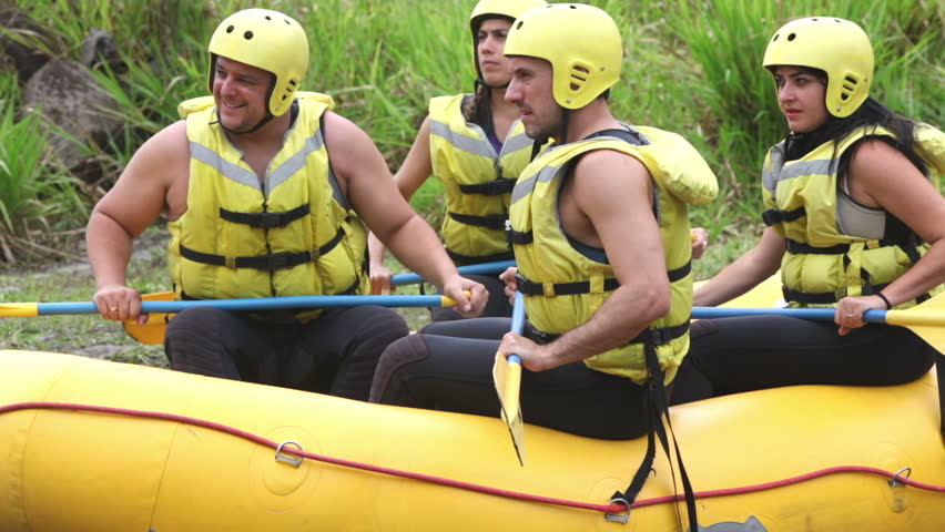 Whitewater rafting training , closeup shot