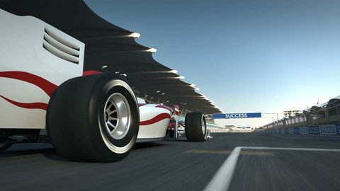formula one race car speeding along home stretch and past camera - high quality 3d animation - visit our portfolio for more

