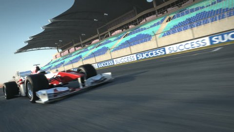 Formula One race car speeding along home stretch - high quality 3d animation - visit our portfolio for more
