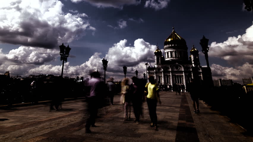 Cathedral of Christ the Saviour. Russia,Moscow time lapse