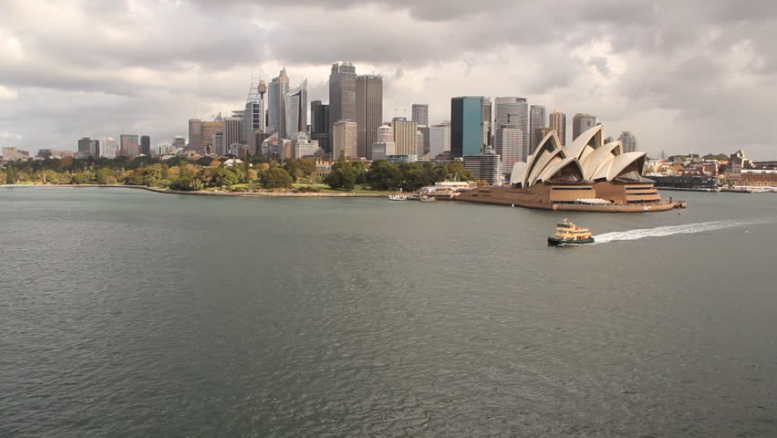 Sydney CBD and the Opera House as viewed from a cruise ship as it approaches the