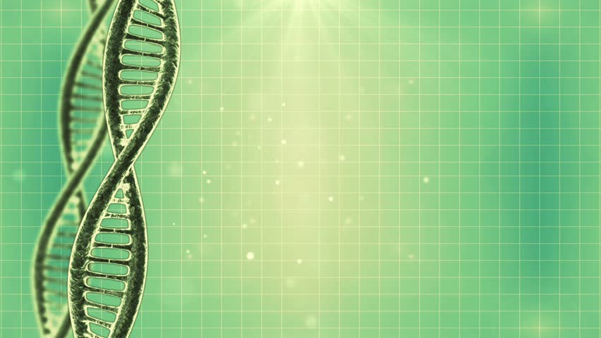 Looping science green background with DNA molecule and particulars