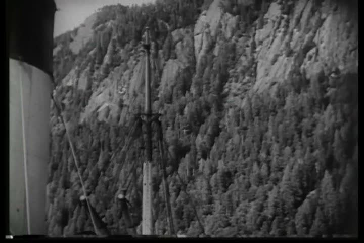 1930s - A steamship cruises through Alaska in 1932.