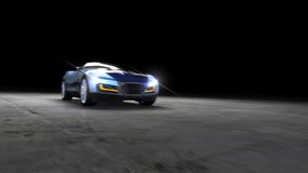 Racing sports car on dark background. The clip is loop ready.