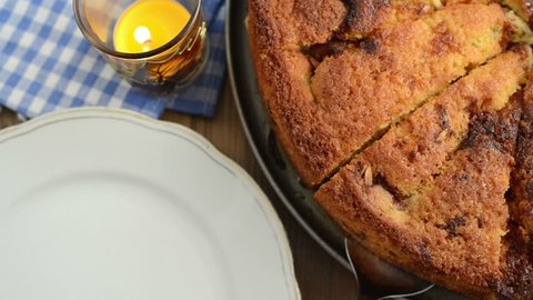A piece of fresh apple pie is served on a plate.  Stock Video