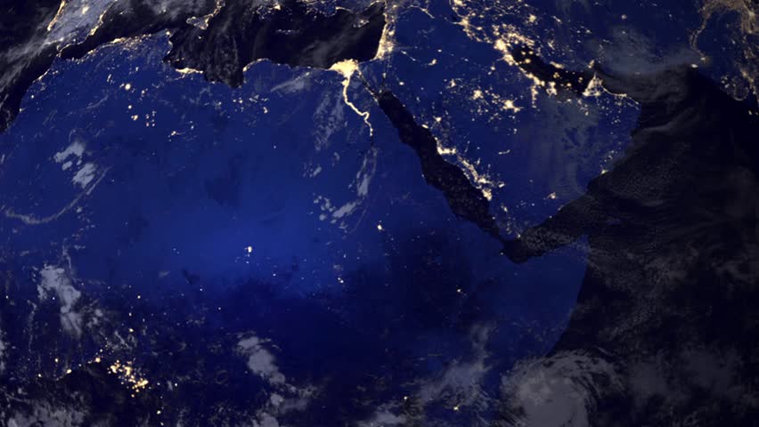 Telecommunication satellite over Africa and Arab peninsula, night view from