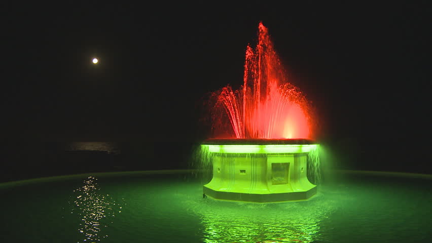 Colorful fountain at night. Napier, New Zealand