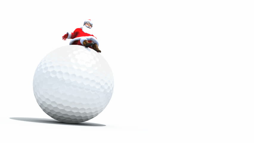 Santa sits on a Golf Ball. Ambient movement, loop, Comes with Alpha.