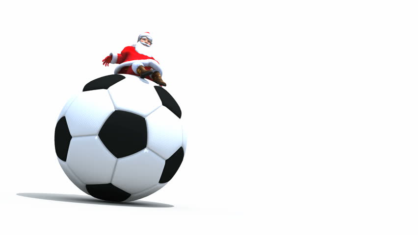 Santa sits on a Football Soccer ball. Ambient movement loopable. Comes with
