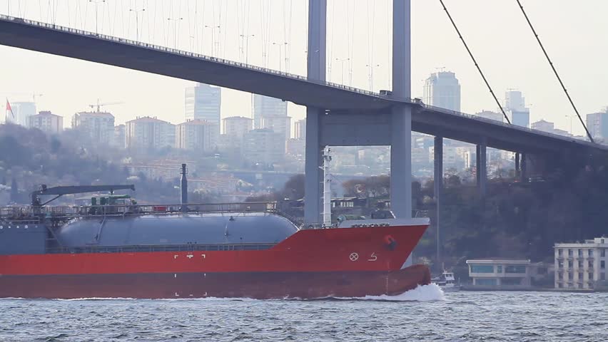 LPG Tanker Ship sailing in Bosporus waters in Istanbul. Its designed for