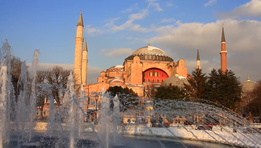 Hagia Sophia in Winter. Pan Video. It's a museum as a world wonder.
