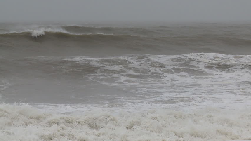 Slow motion view of large, storm driven waves.
