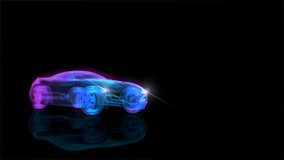 X-ray sports car with abstract light streaks. The clip is loop ready.
