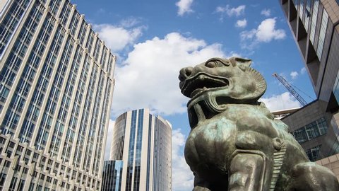 The bronze lion sculpture in Beijing Financial Street,Beijing,China