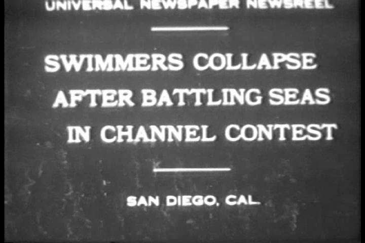 1930s - Swimmers collapse after battling seas in Channel swimming contest in San Diego in 1930.