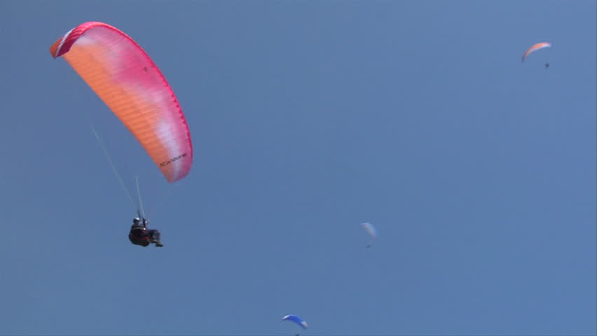 Colorful paraglide on blue sky