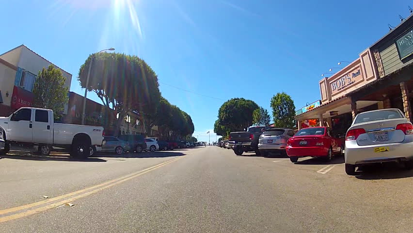 SEAL BEACH, CA: October 12, 2013- The camera is on a bicycle on Main Street