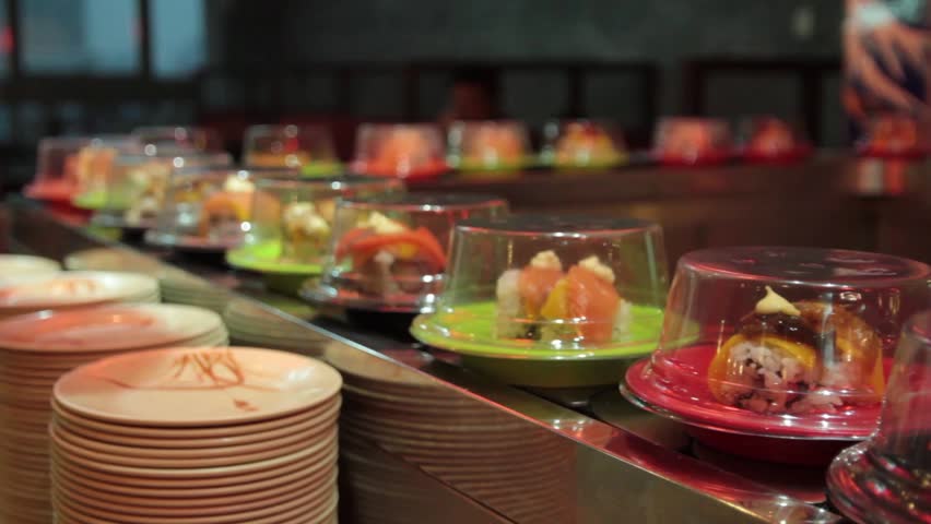 Japanese Sushi In Conveyor Belt Video Stock A Tema 100 Royalty Free Shutterstock