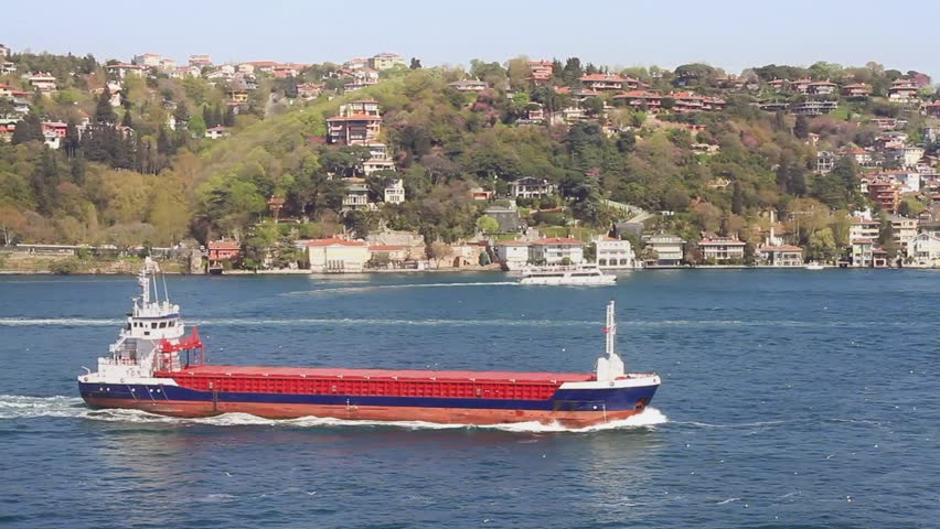 Dry Cargo Ship Sailing in Bosphorus Sea. 