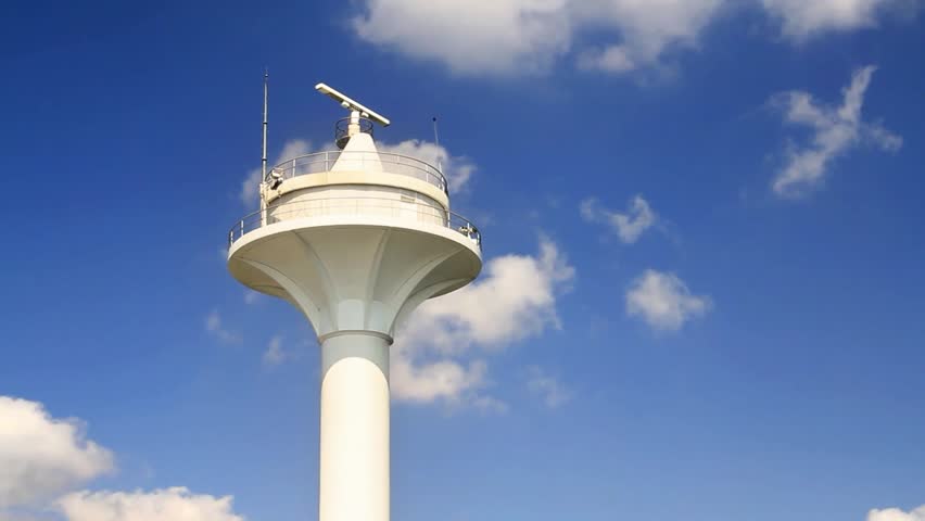 Vessel traffic radar navigation tower from the waterside