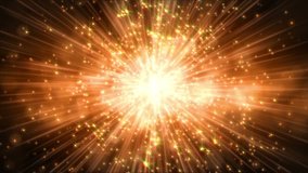 Abstract motion golden colors background, shining lights, sparks and fireworks like particles, seamless loop able.