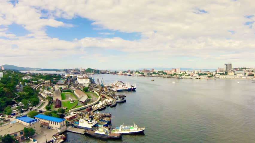 View of russian cargo port Vladivostok. Vladivostok is the largest port on