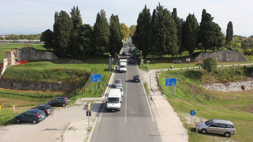 View From Above of Access Road to Palmanova Town Gate, Italy