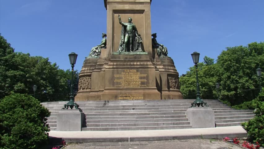 THE HAGUE, THE NETHERLANDS - July 2013: Plein 1813, tilt up Monument of Independence, commemorating the re-establishment of the realm of The Netherlands, after the French occupation.