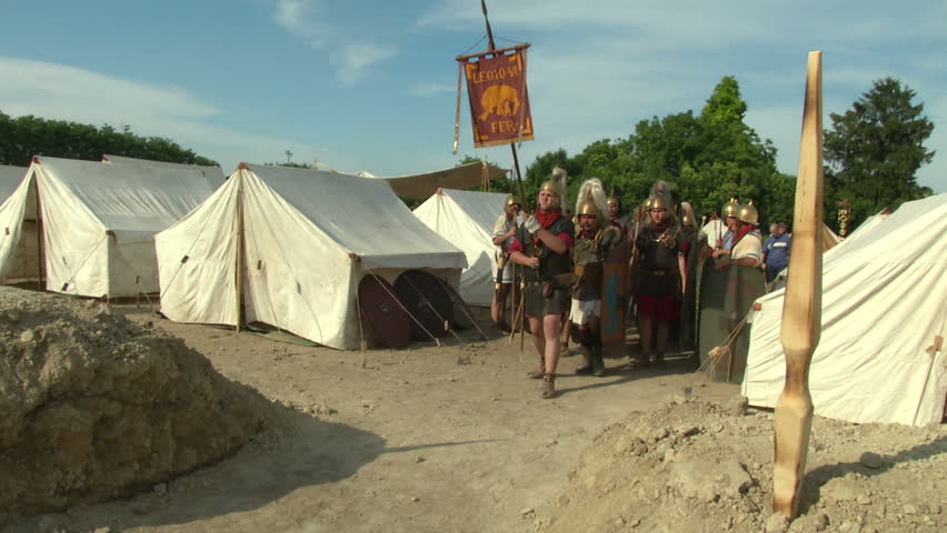 AQUILEIA - JUNE 22: Roman legionaries in the camp during the reenactment