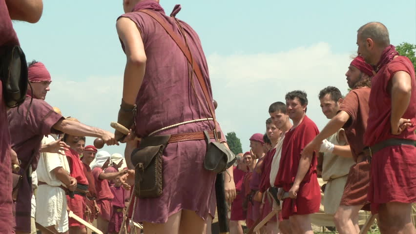 AQUILEIA - JUNE 22: Roman legionary punishment during the reenactment