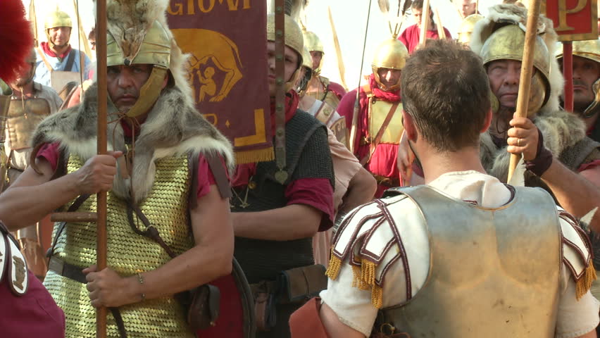 AQUILEIA - JUNE 22: Roman legionaries marching during the reenactment