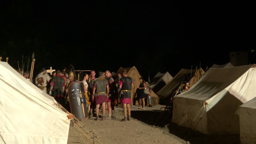 AQUILEIA - JUNE 22: Roman legionaries in the camp during the reenactment
