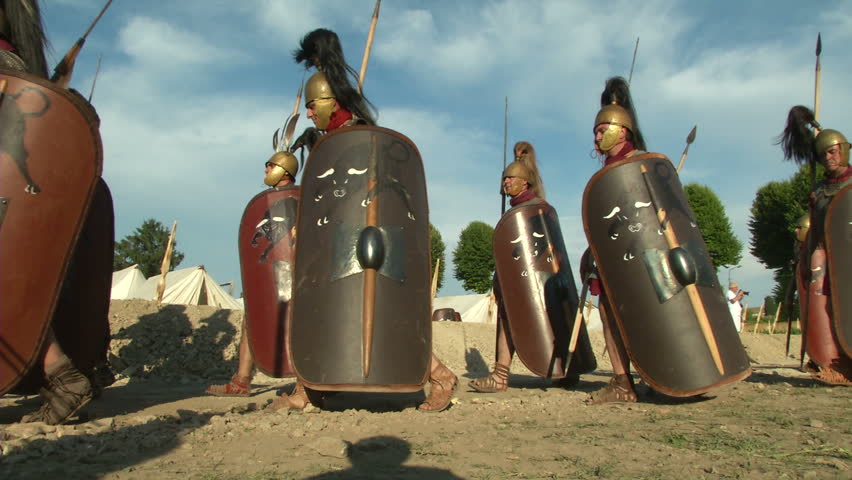 AQUILEIA - JUNE 22: Roman legionaries marching during the reenactment